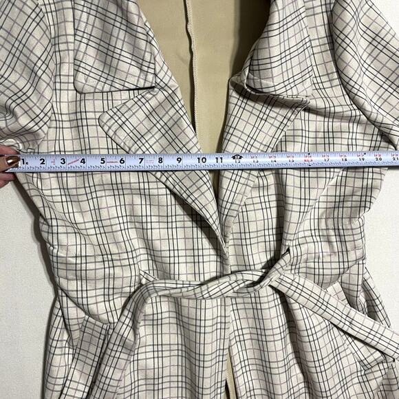Alice Blue Plaid Trench Coat Duster Jacket Lightweight Belted Tan - Size L‎ - Picture 7 of 7